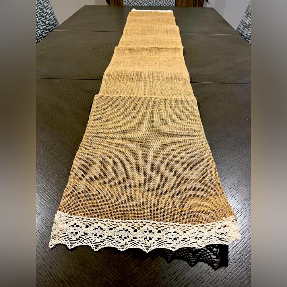 Jute and crochet lace table runner